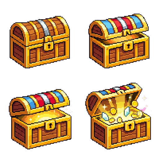 Treasure chest opening — 4-frame keyframe animation