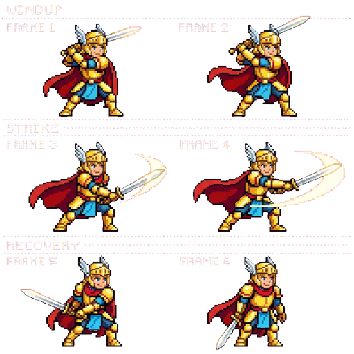 Attack animation split into windup, strike, and recovery sub-animations