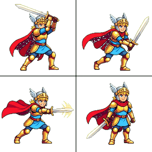 A generated game character with its full animated spritesheet