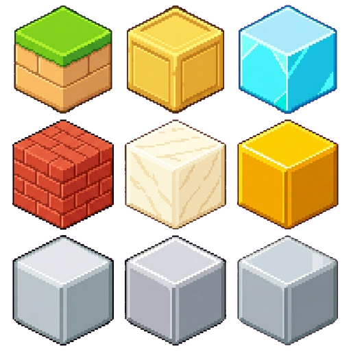 Isometric cube tileset with material variants