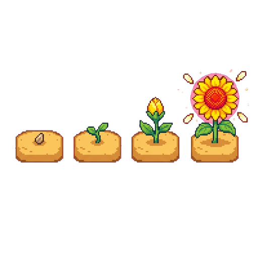Plant staged sprite progression — 4 growth states